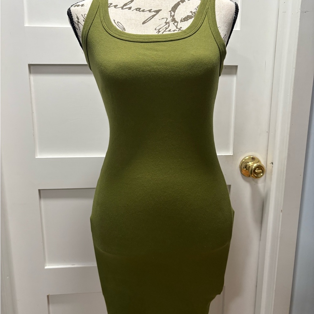 Olive Green Ribbed Tank Dress